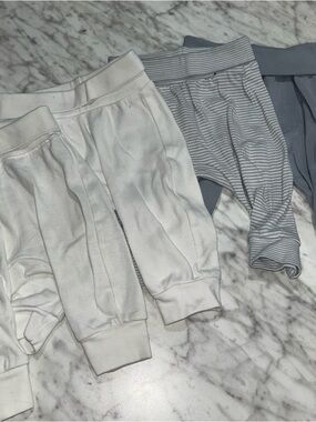 H&M Baby Lounge Joggers in White, Light Gray Stripe, and Dusty Blue organic